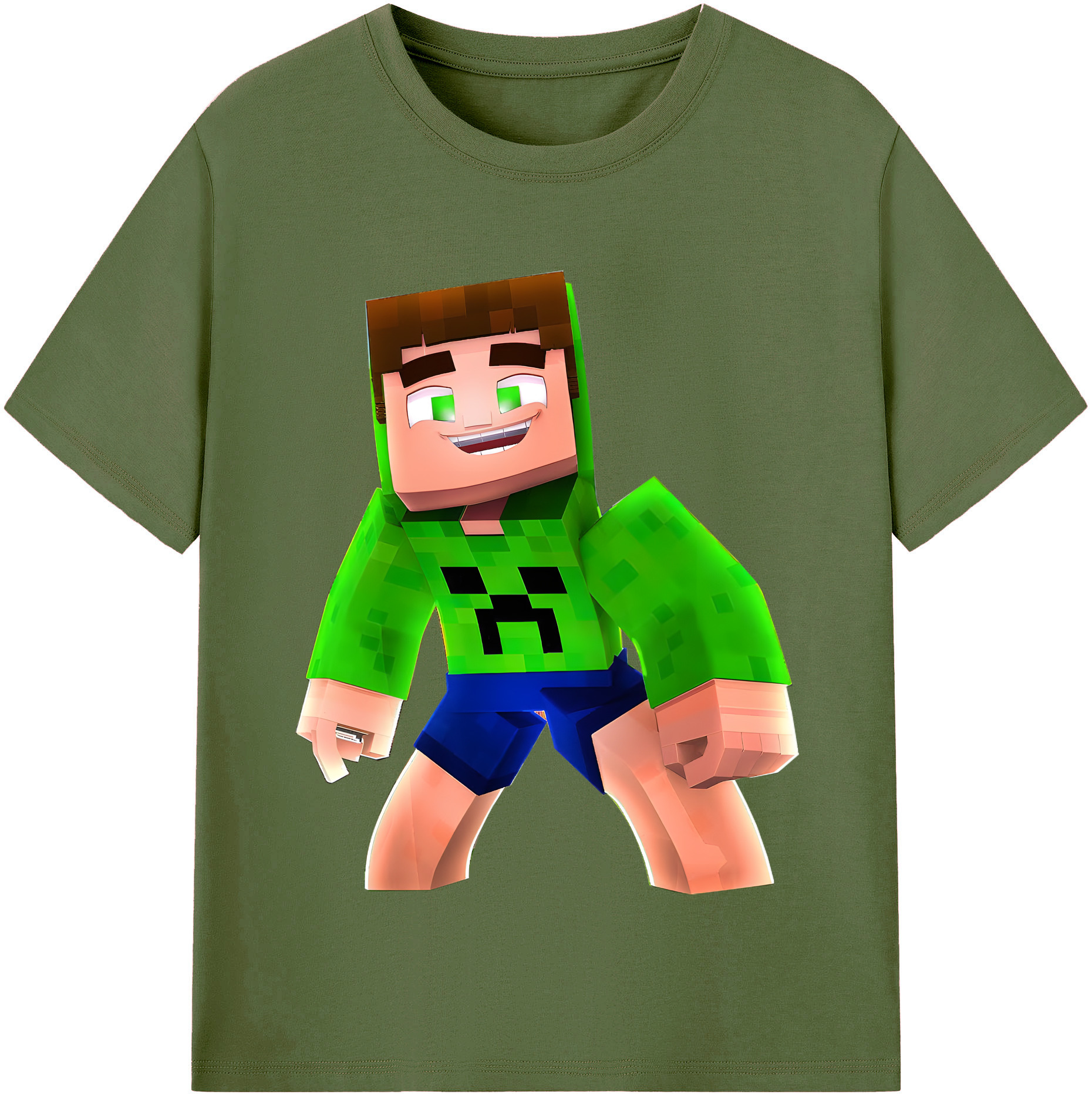 （画像用） マインクラフト ブロックの世界 Minecraft MC Block world 綿100％半袖Tシャツ（フロントプリント）